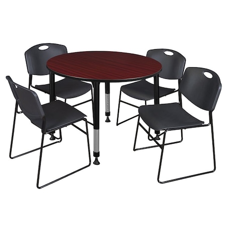 Regency Tables > Height Adjustable > Round Table & Chair Sets, 48 W, 48 L, 23-34 H, Mahogany TB48RNDMHAPBK44BK